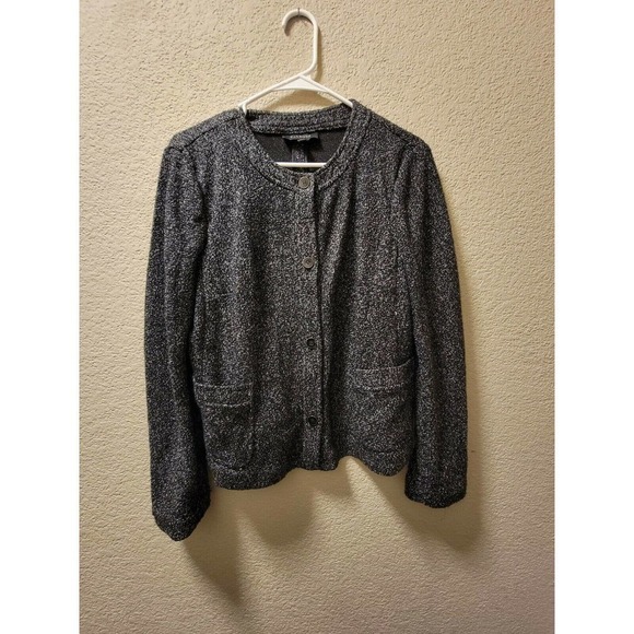 Talbots Black And White Bouncle Long Sleeve Jacket Size 12 - Picture 2 of 6